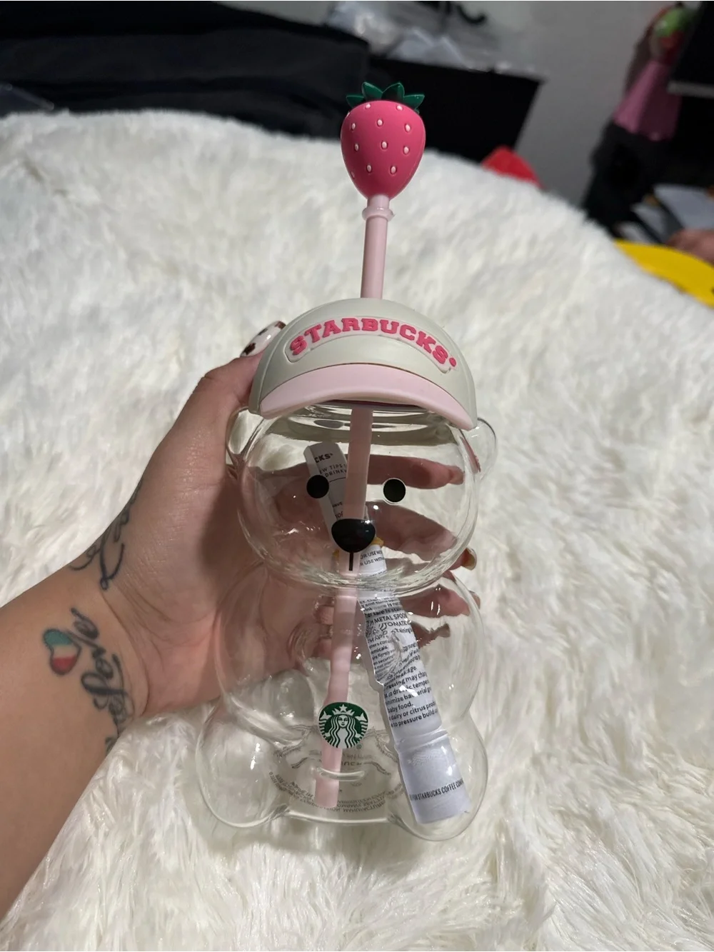 Starbucks Clear Bear Cup with Pink Strawberry Topper